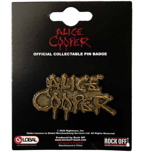 Een foto van een Alice Cooper Speld Badge