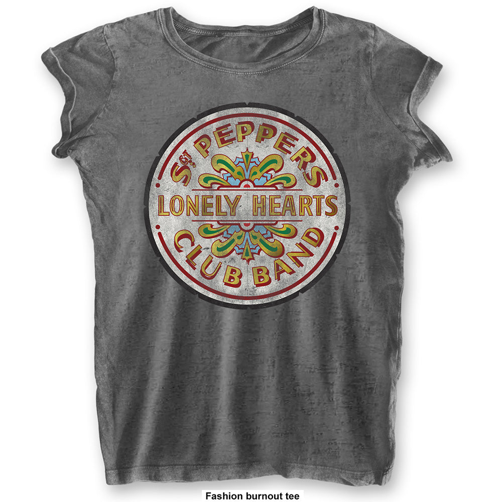 The Beatles Ladies T-Shirt: Sgt Pepper Drum (Burnout) T-Shirt