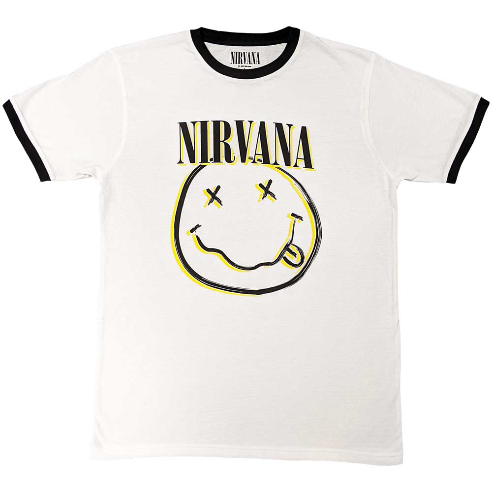 Nirvana Unisex Ringer T-Shirt: Double Happy Face Ringer T-Shirt