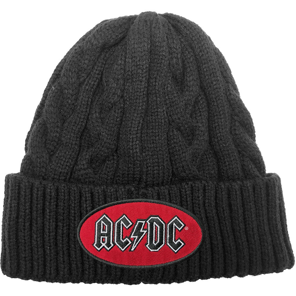 AC/DC Unisex Beanie Hat: Oval Logo (Cable-Knit) Muts