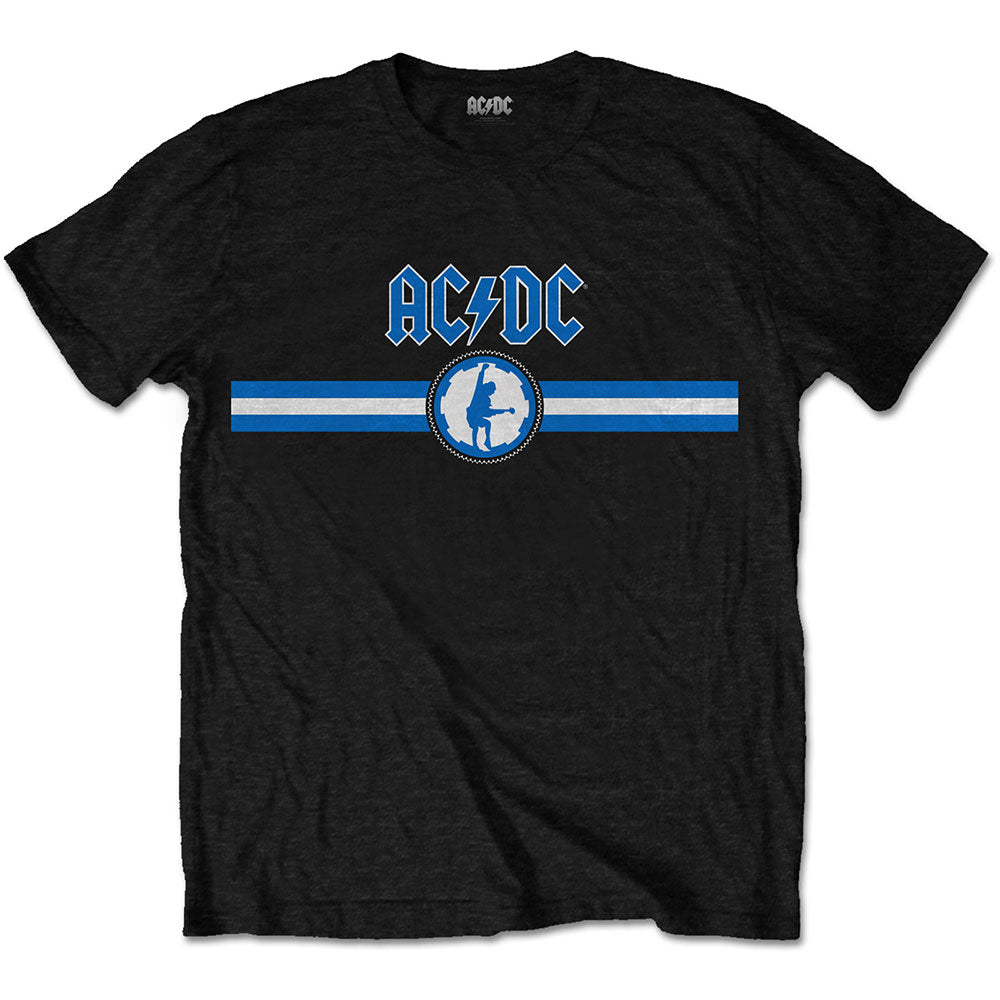 AC/DC Unisex T-Shirt: Blue Logo & Stripe T-Shirt
