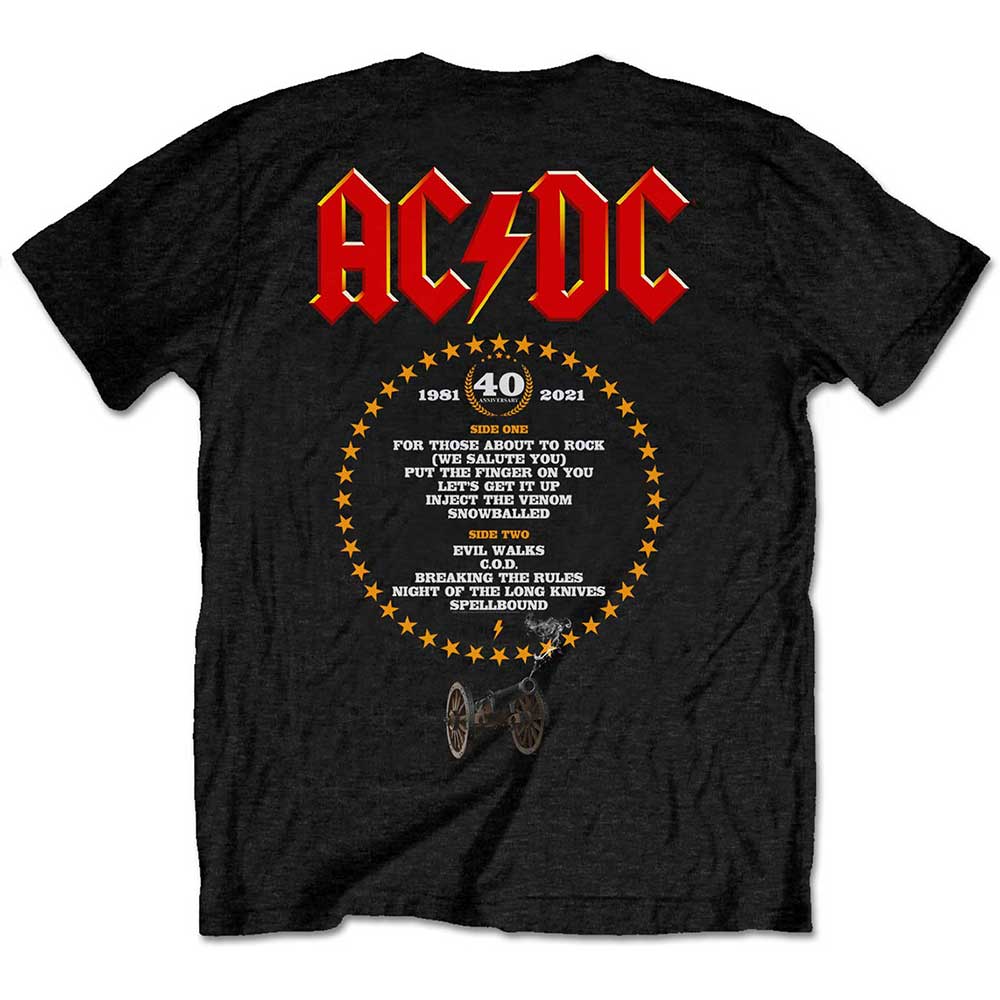 AC/DC Unisex T-Shirt: FTATR 40th Flaming (Back Print) T-Shirt
