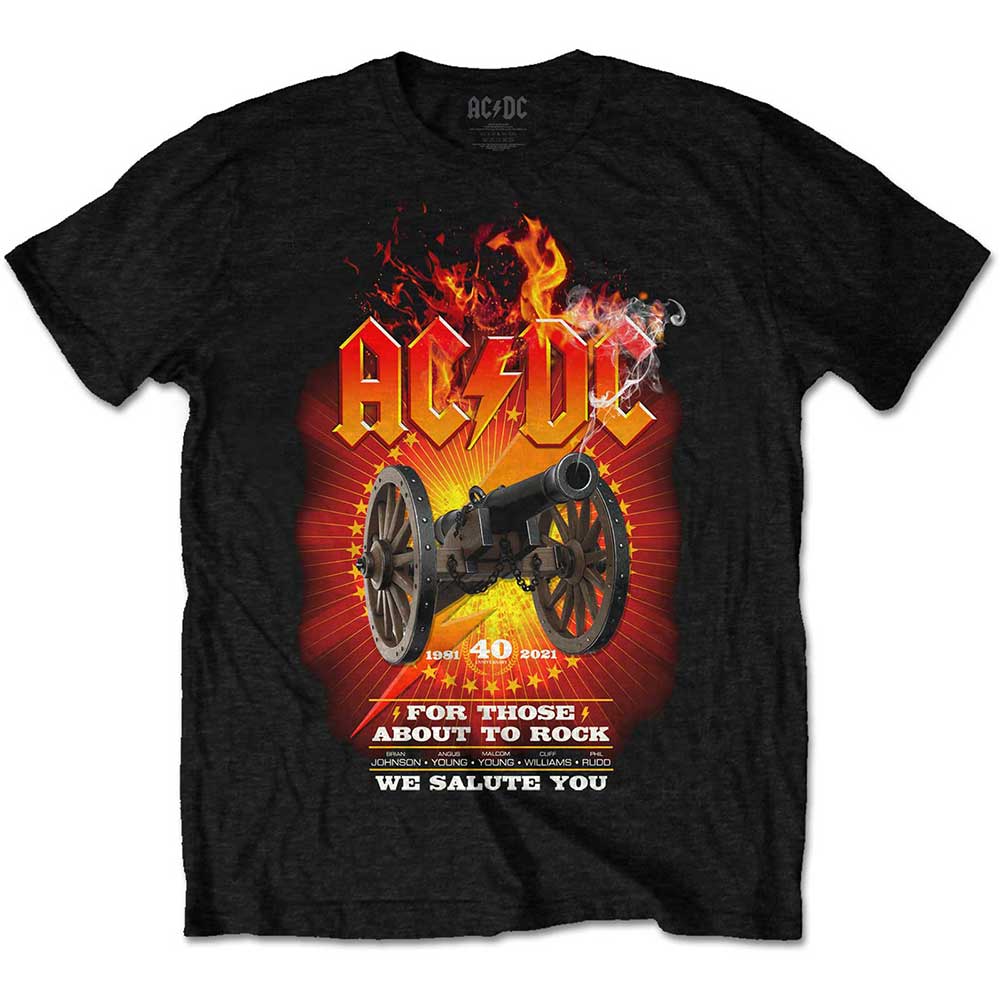 AC/DC Unisex T-Shirt: FTATR 40th Flaming (Back Print) T-Shirt