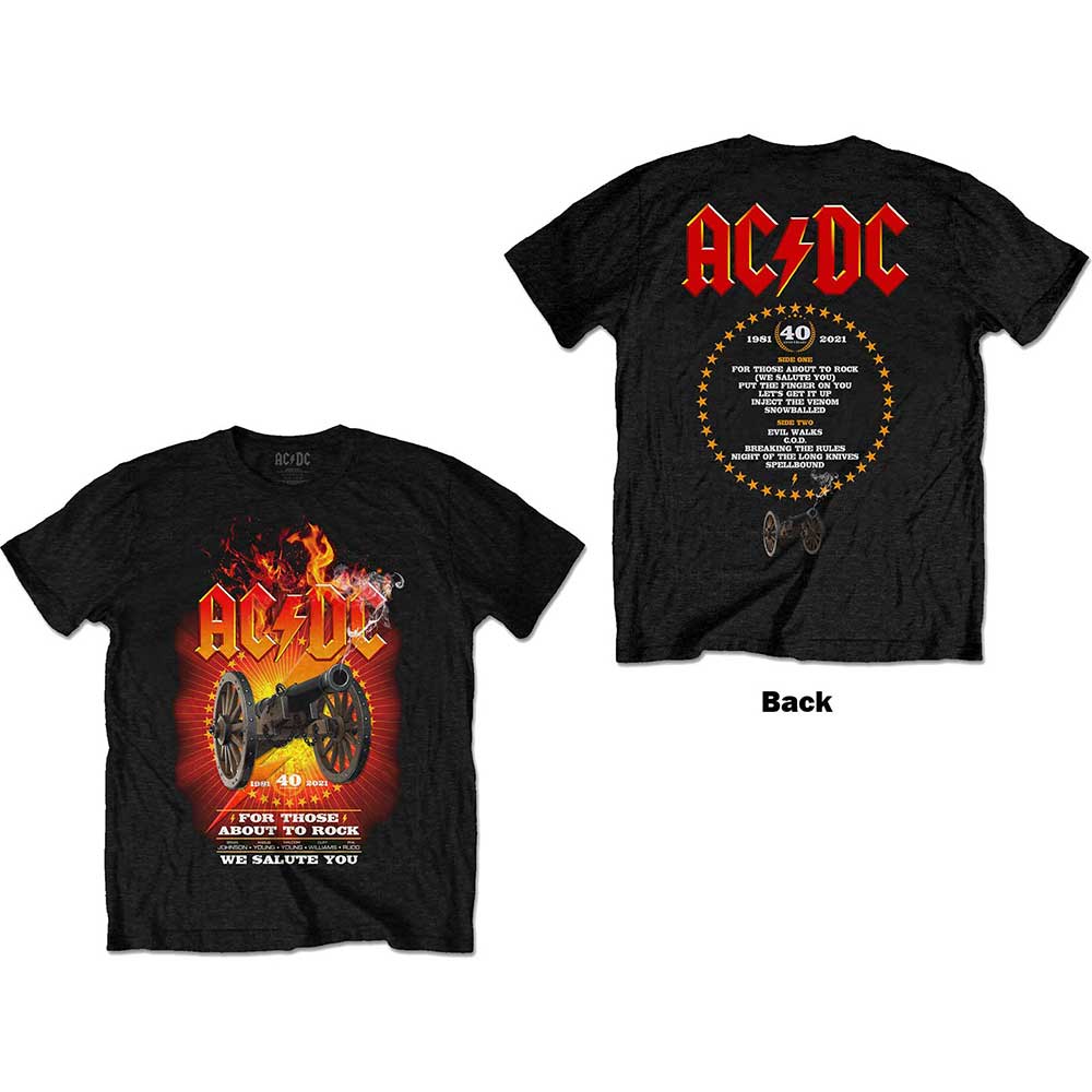 AC/DC Unisex T-Shirt: FTATR 40th Flaming (Back Print) T-Shirt