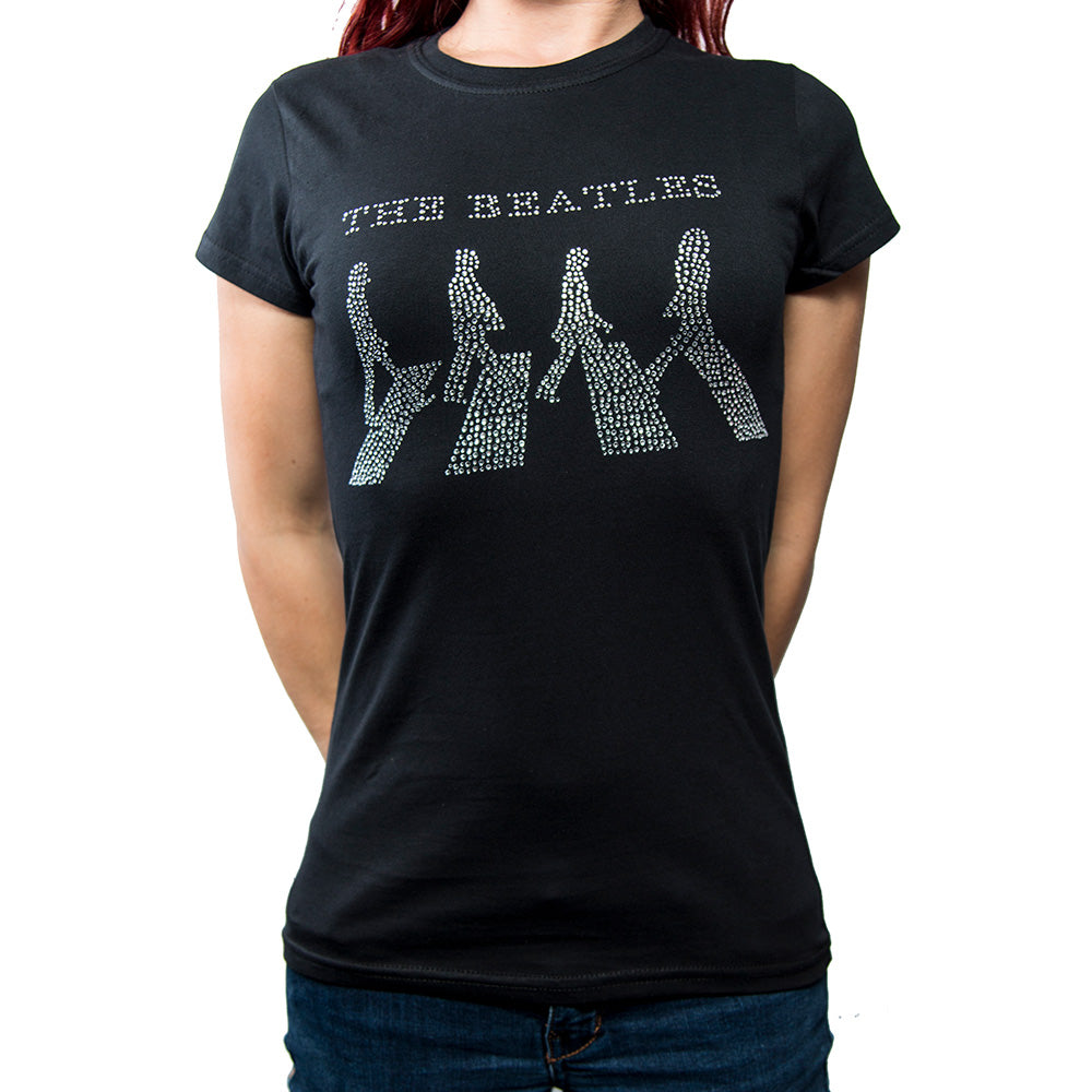 The Beatles Ladies Embellished T-Shirt: Abbey Road Crossing (Diamante) Embellished T-Shirt