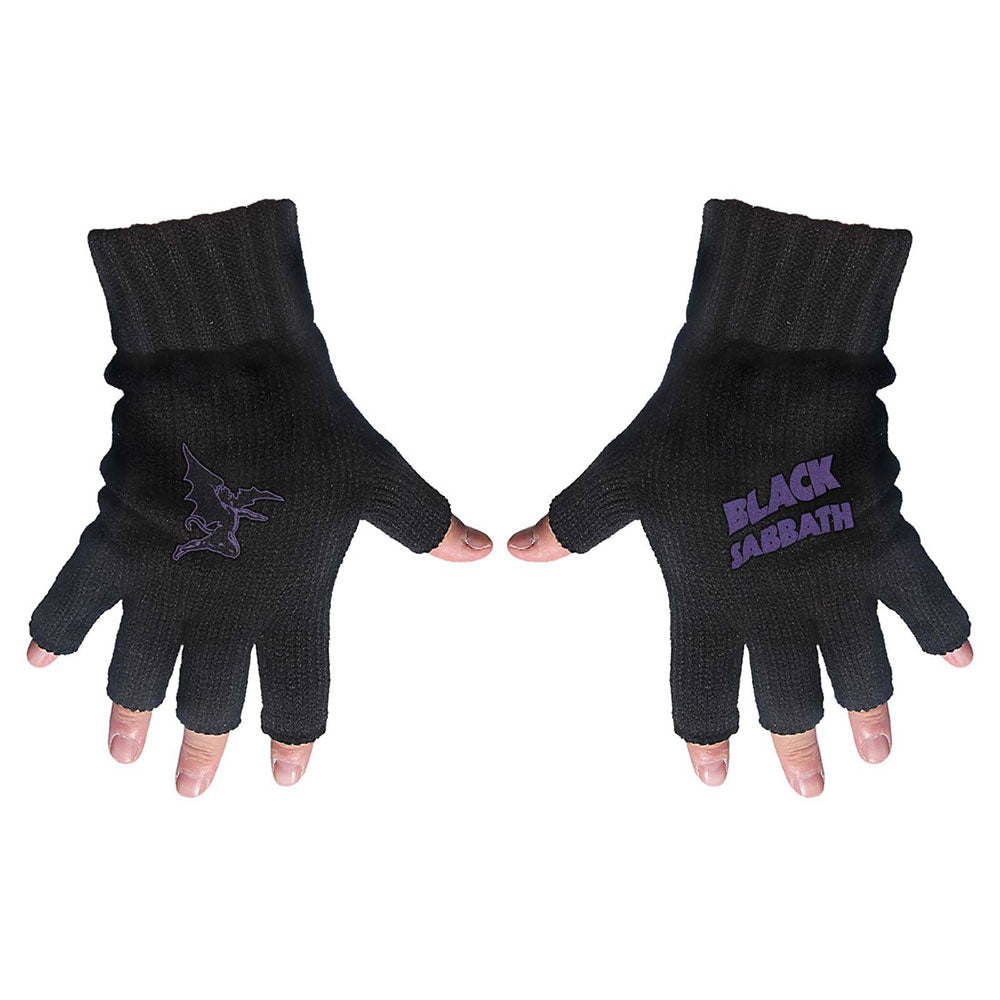 Black Sabbath Unisex Fingerless Gloves: Purple Logo & Devil Vingerloze handschoenen