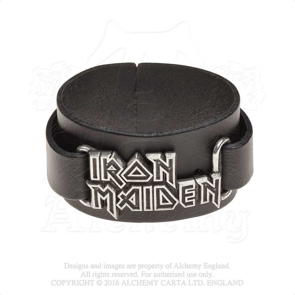 Iron Maiden Leather Wrist Strap: Logo Leren polsband
