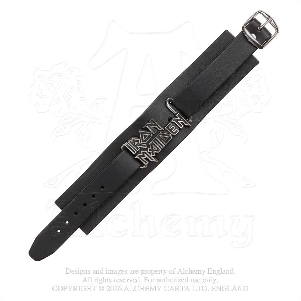 Iron Maiden Leather Wrist Strap: Logo Leren polsband