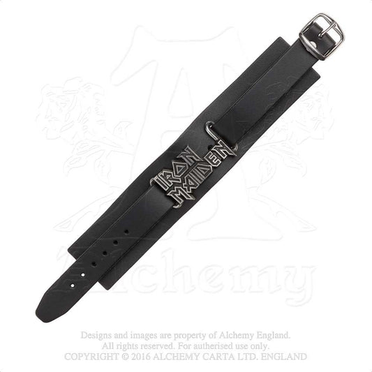 Iron Maiden Leather Wrist Strap: Logo Leren polsband