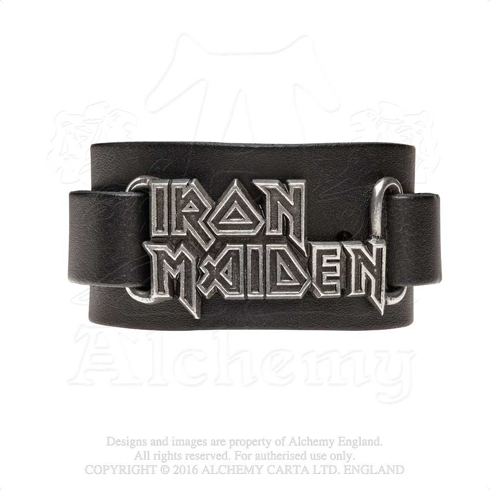 Iron Maiden Leather Wrist Strap: Logo Leren polsband