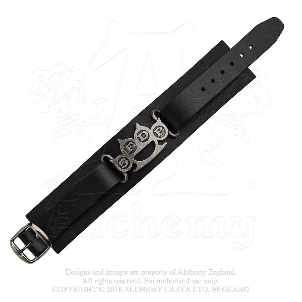 Five Finger Death Punch Leather Wrist Strap: Knuckle Duster Leren polsband