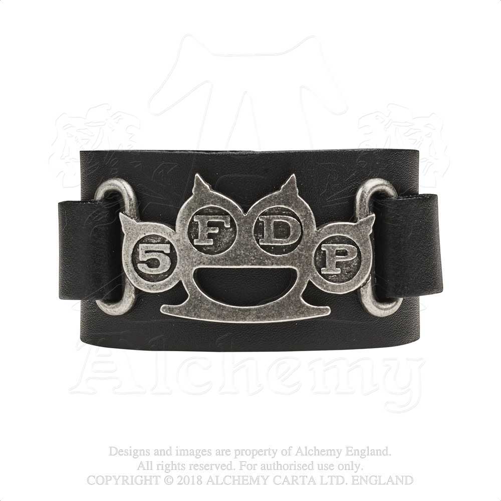 Five Finger Death Punch Leather Wrist Strap: Knuckle Duster Leren polsband