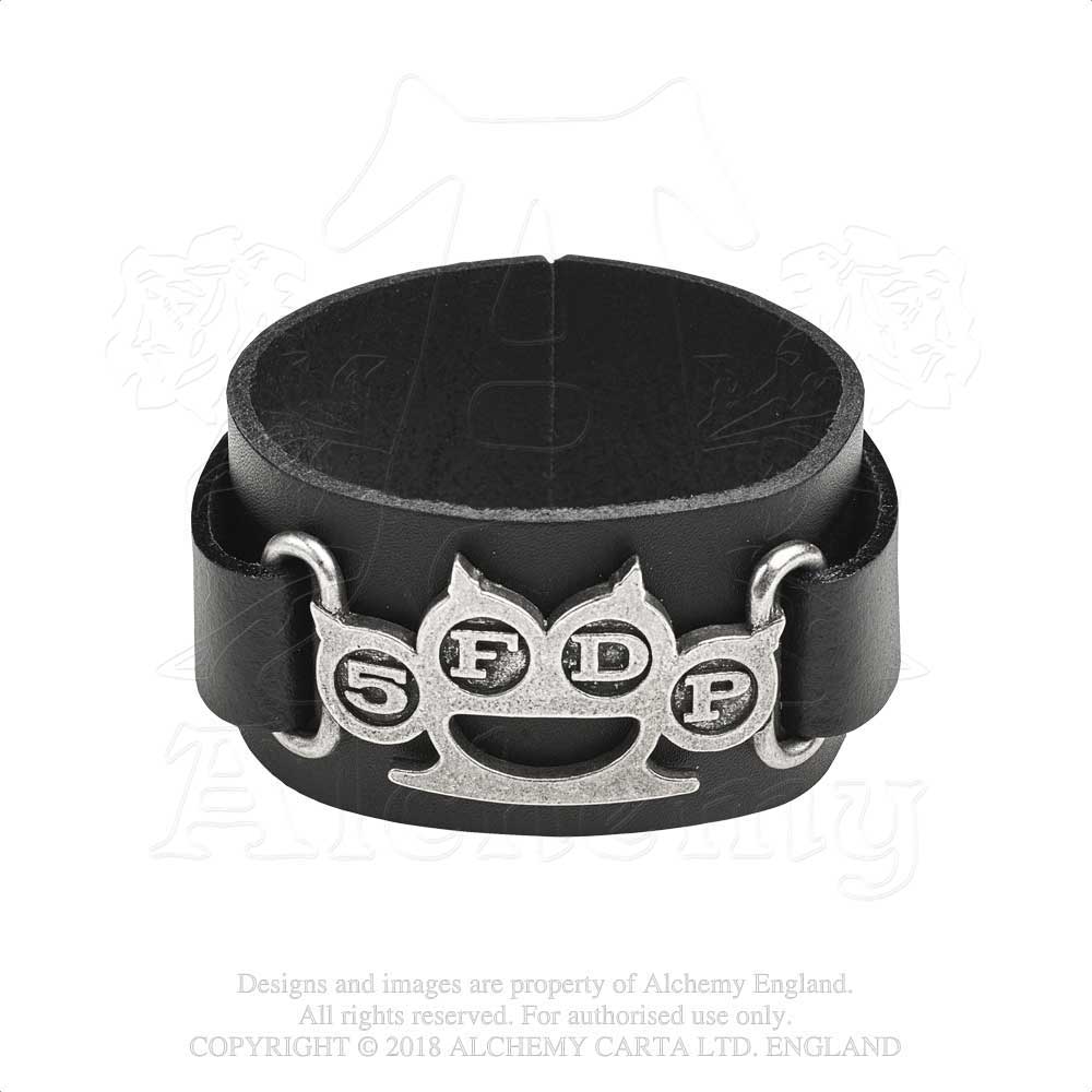 Five Finger Death Punch Leather Wrist Strap: Knuckle Duster Leren polsband