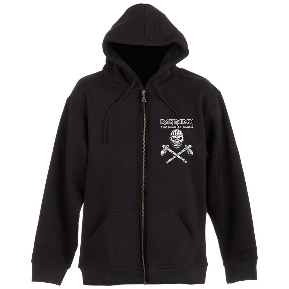 Iron Maiden Unisex Zipped Hoodie: Eddie Axe (Back Print) Ritshoodie
