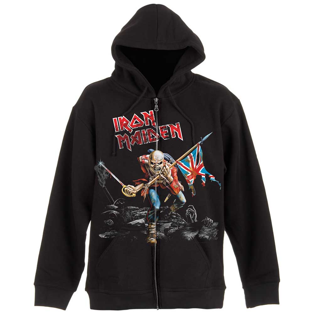 Iron Maiden Unisex Zipped Hoodie: Scuffed Trooper (Back Print) Ritshoodie