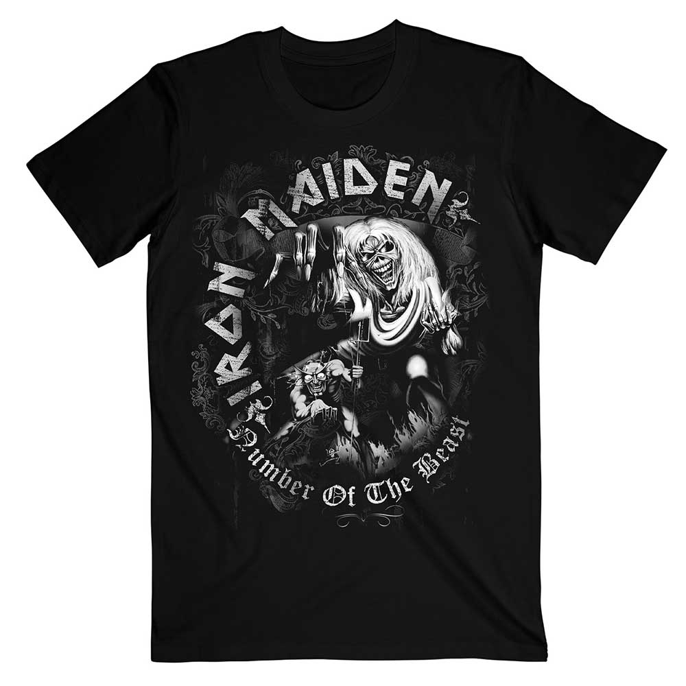 Iron Maiden Unisex T-Shirt: Number Of The Beast Grey Tone T-Shirt