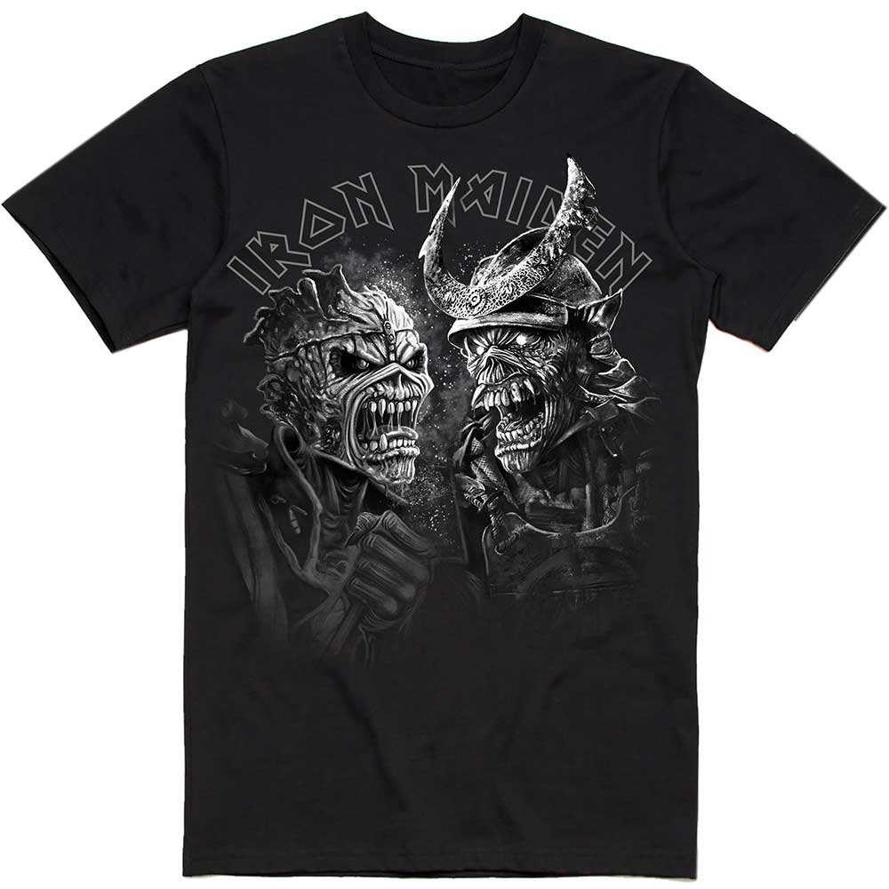 Iron Maiden Unisex T-Shirt: Senjutsu Large Grayscale Heads T-Shirt