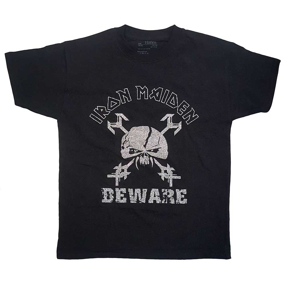 Iron Maiden Kids T-Shirt: Beware (Glitter Print) T-Shirt