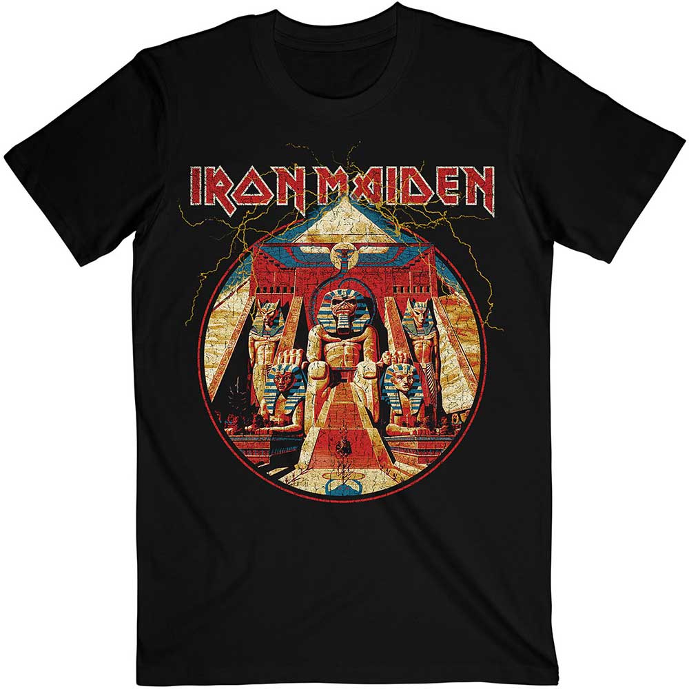 Iron Maiden Unisex T-Shirt: Powerslave Lightning Circle T-Shirt