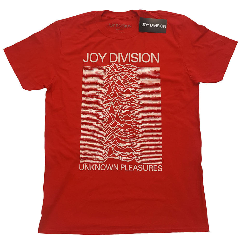 Joy Division Unisex T-Shirt: Unknown Pleasures White On Red T-Shirt