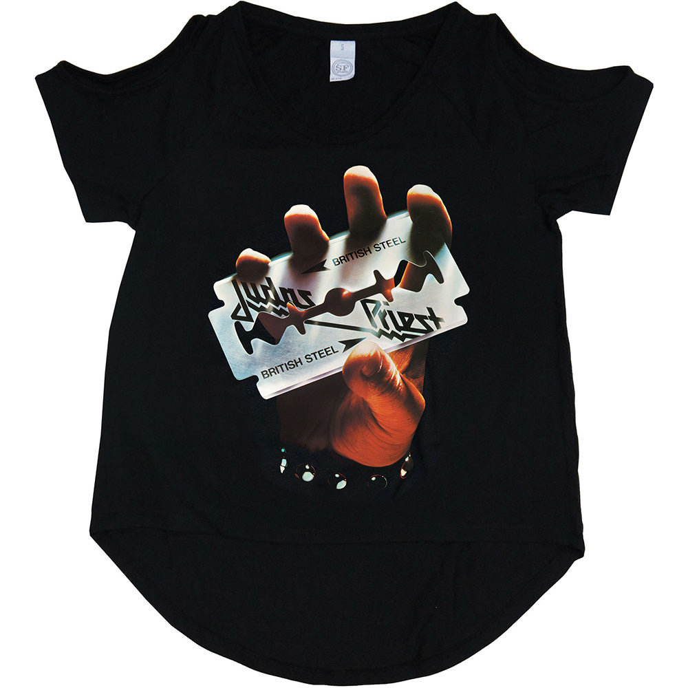 Judas Priest Ladies T-Shirt: British Steel (Cut-outs) T-Shirt