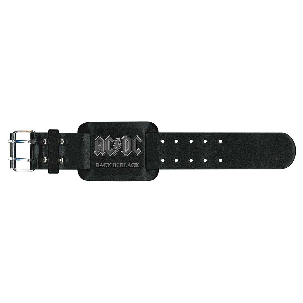 AC/DC Leather Wrist Strap: Back in Black Leren polsband