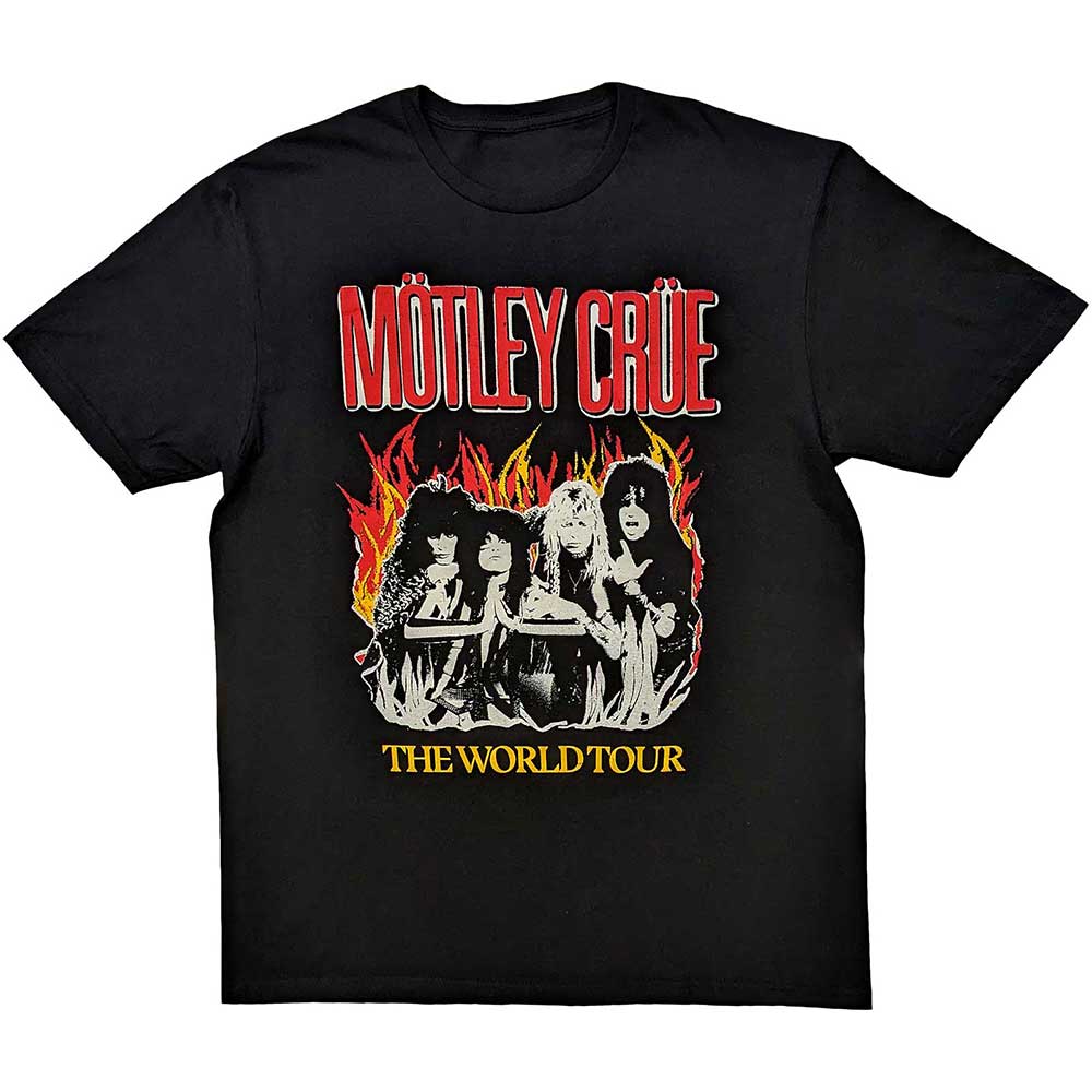 Motley Crue Unisex T-Shirt: Vintage World Tour Flames T-Shirt
