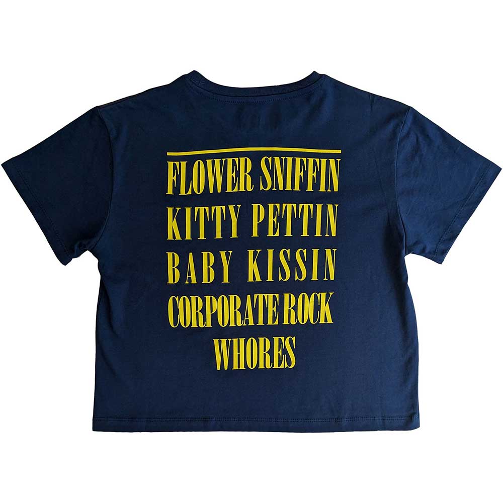 Nirvana Ladies Crop Top: Yellow Happy Face Flower Sniffin (Back Print) Crop Top