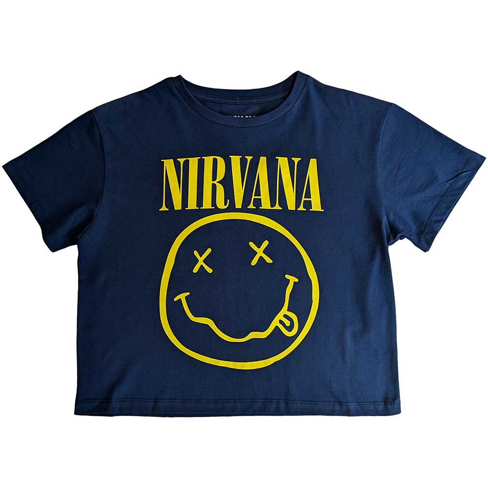 Nirvana Ladies Crop Top: Yellow Happy Face Flower Sniffin (Back Print) Crop Top