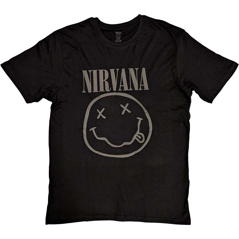 Nirvana Unisex Hi-Build T-Shirt: Black Happy Face Hi-Build T-Shirt