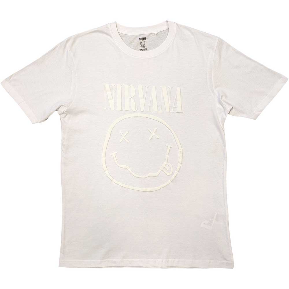 Nirvana Unisex Hi-Build T-Shirt: White Happy Face (White-On-White) Hi-Build T-Shirt