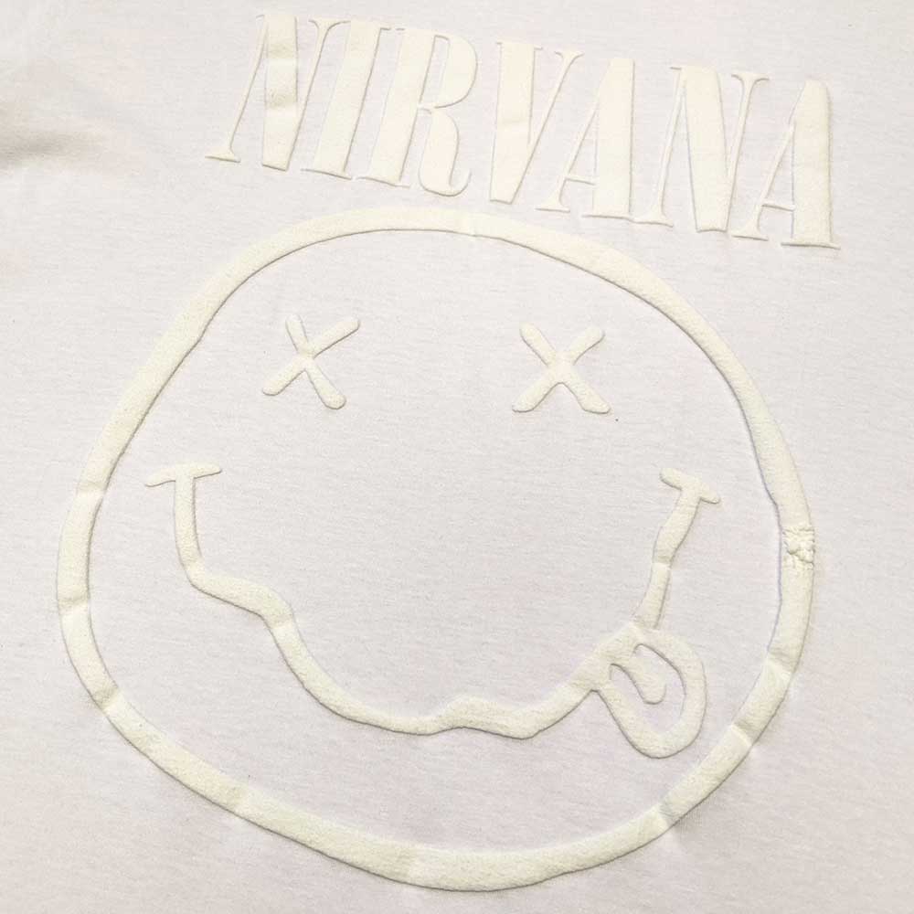 Nirvana Unisex Hi-Build T-Shirt: White Happy Face (White-On-White) Hi-Build T-Shirt