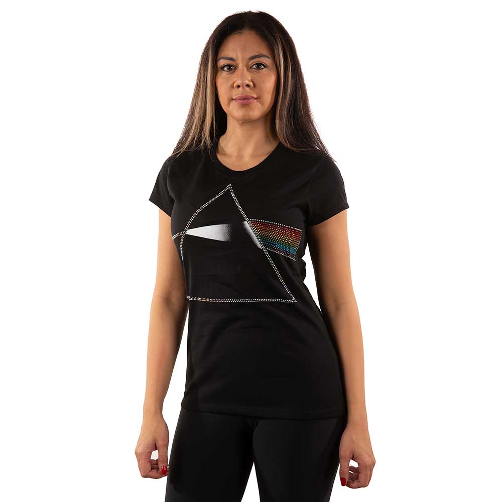 Pink Floyd Ladies Embellished T-Shirt: Dark Side of the Moon (Diamante) Embellished T-Shirt