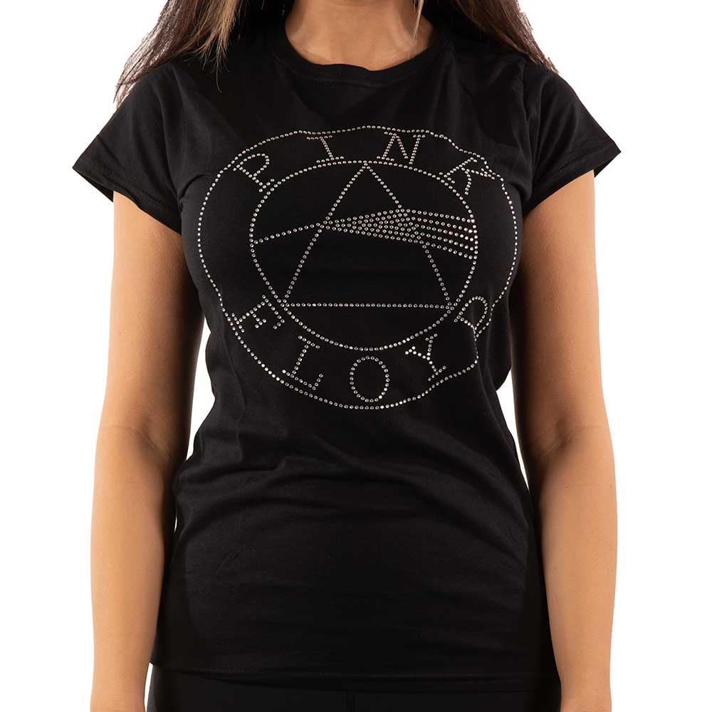 Pink Floyd Ladies Embellished T-Shirt: Circle Logo (Diamante) Embellished T-Shirt
