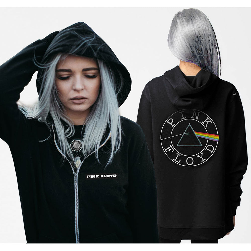 Pink Floyd Ladies Zipped Hoodie: Circle Logo (Back Print) Ritshoodie