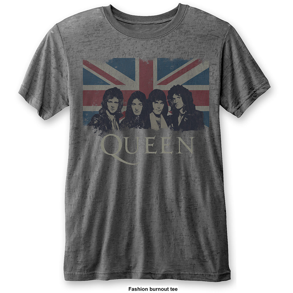 Queen Unisex T-Shirt: Vintage Union Jack (Burnout) T-Shirt