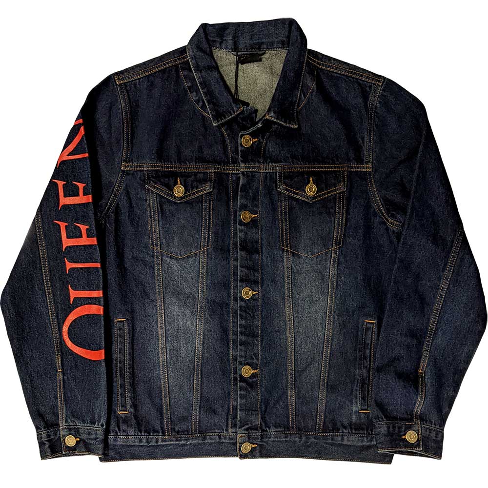 Queen Unisex Denim Jacket: White Crest (Back Print) Spijkerjas