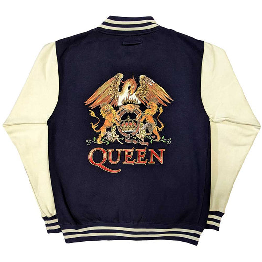 Queen Unisex Varsity Jacket: White Crest (Back Print) Varsity-jas