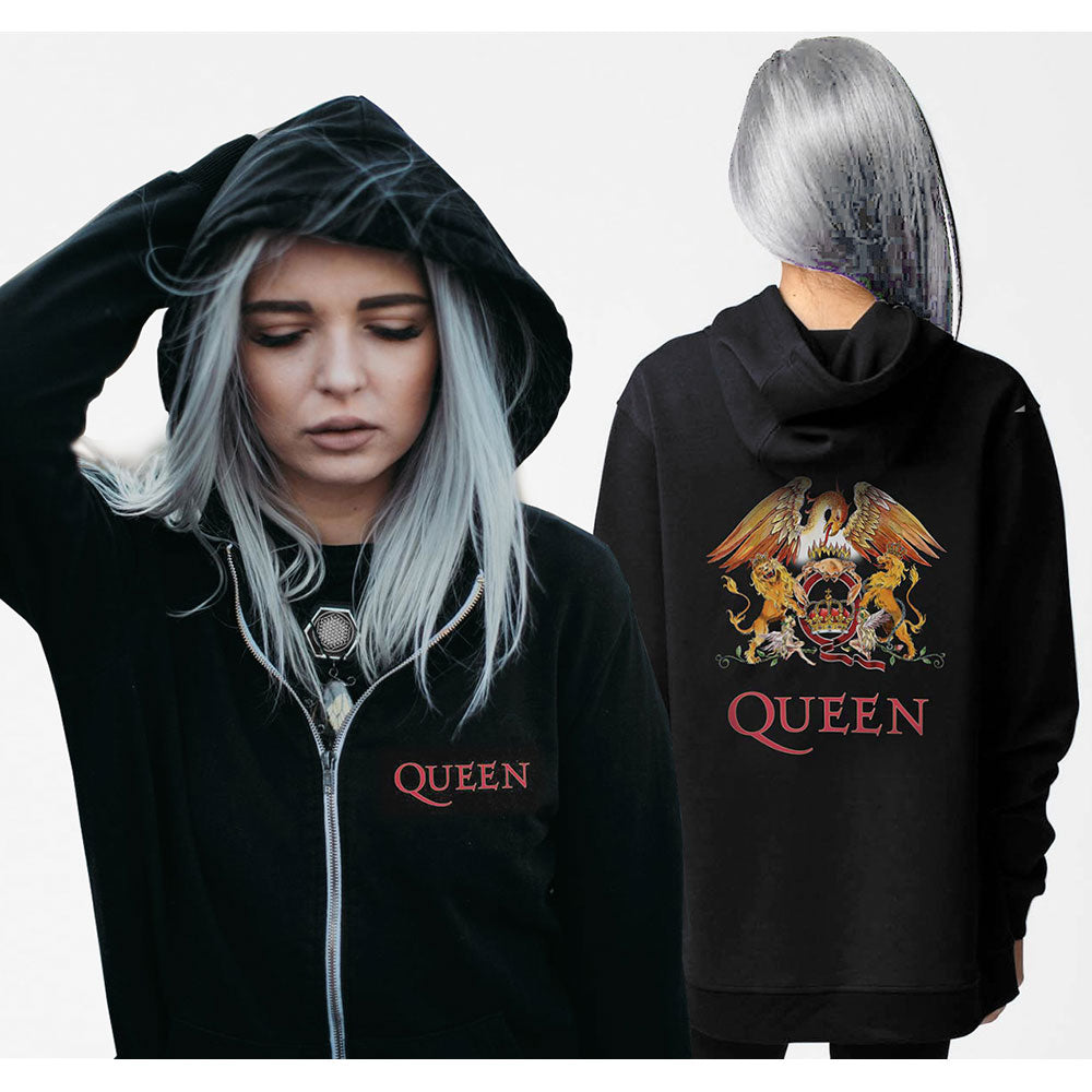 Queen Ladies Zipped Hoodie: Classic Crest (Back Print) Ritshoodie