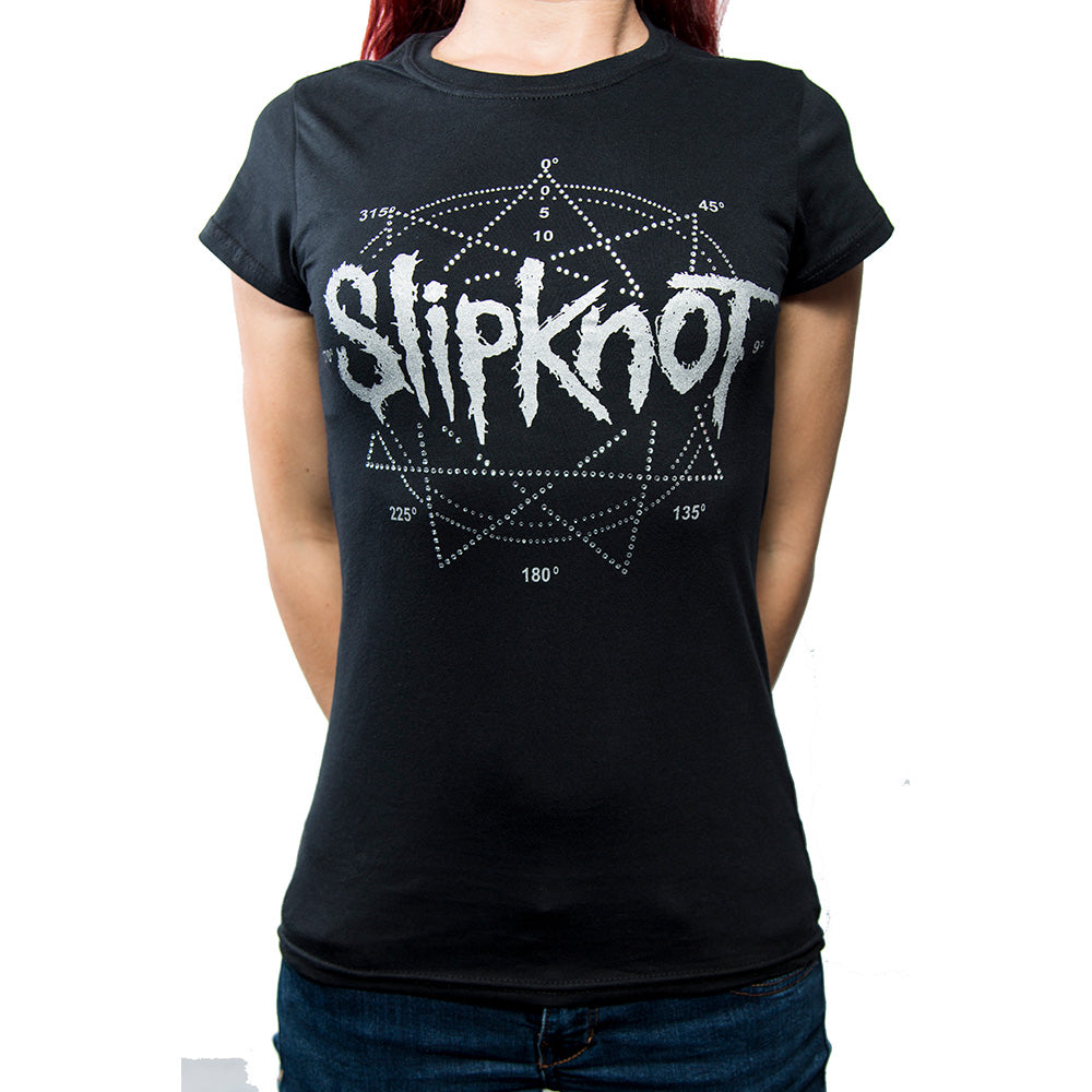 Slipknot Ladies Embellished T-Shirt: Logo Star (Diamante) Embellished T-Shirt