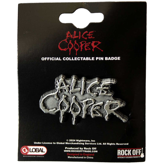 Een foto van een Alice Cooper Speld Badge