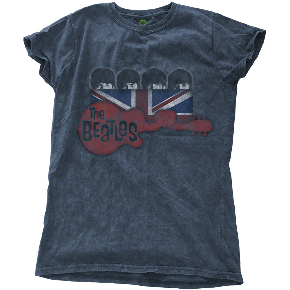 The Beatles Ladies T-Shirt: Guitar & Flag (Wash Collection) T-Shirt