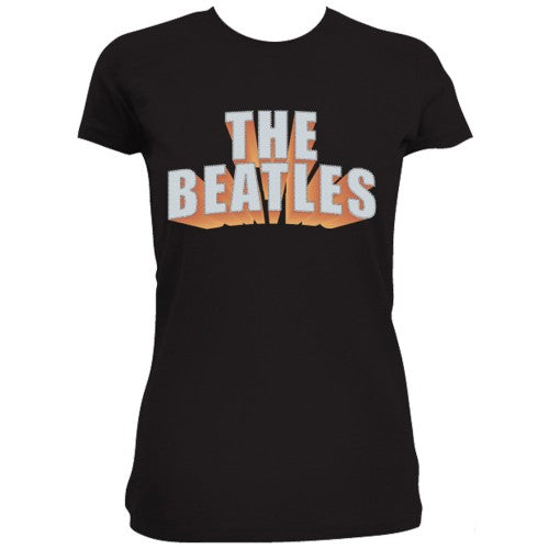 The Beatles Ladies Embellished T-Shirt: 3D Logo (Diamante) Embellished T-Shirt