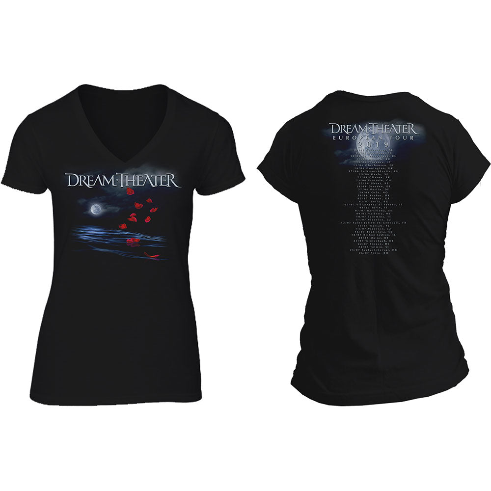 Dream Theatre Ladies T-Shirt: Rose Petals Moon (Back Print) T-Shirt