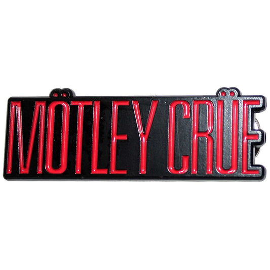 Een foto van een Motley Crue Speld Badge
