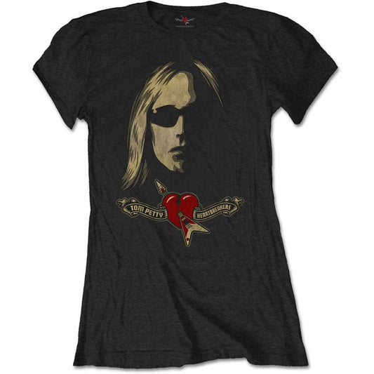 Tom Petty & The Heartbreakers Ladies T-Shirt: Shades & Logo (Soft Hand Inks) T-Shirt