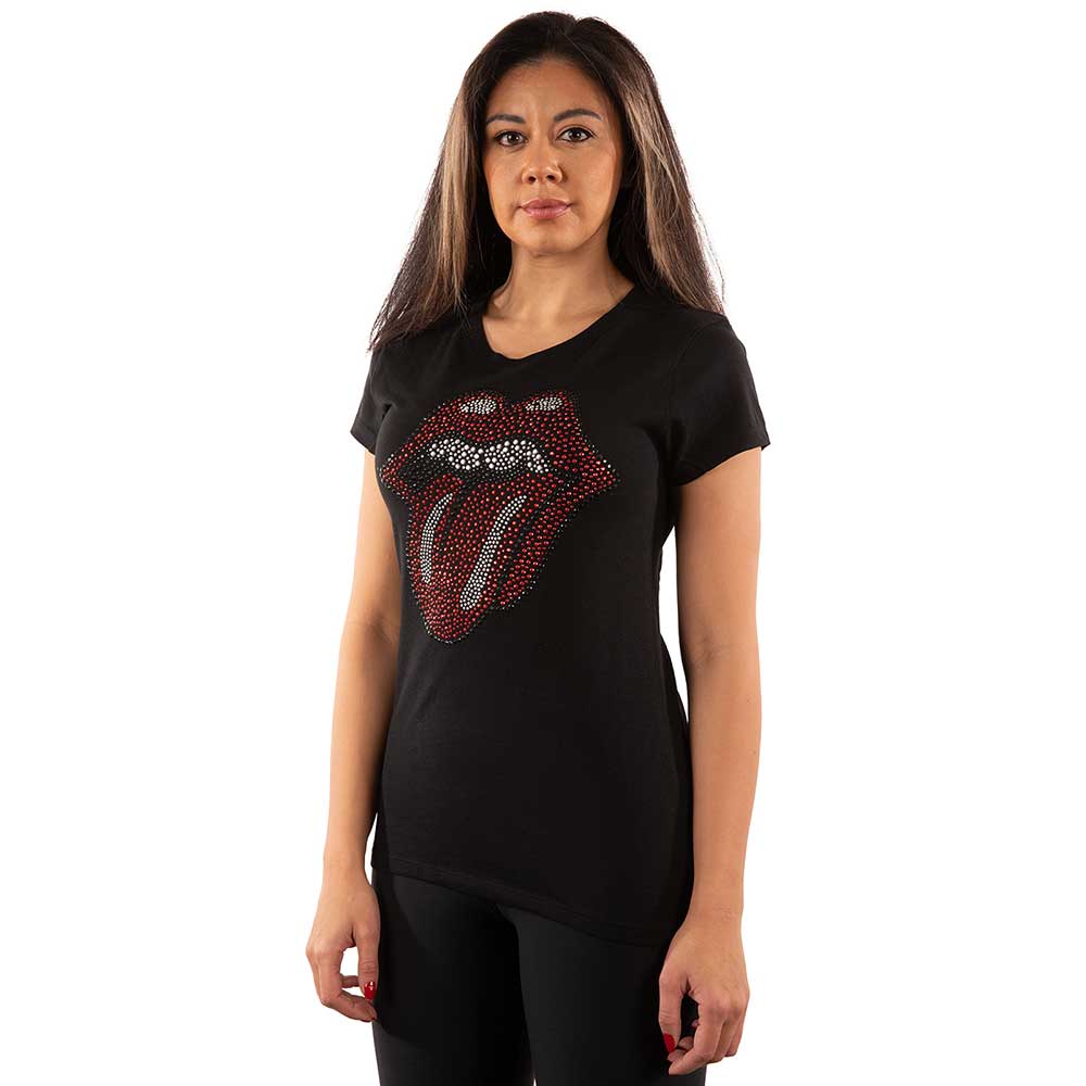 The Rolling Stones Ladies Embellished T-Shirt: Classic Tongue (Diamante) Embellished T-Shirt