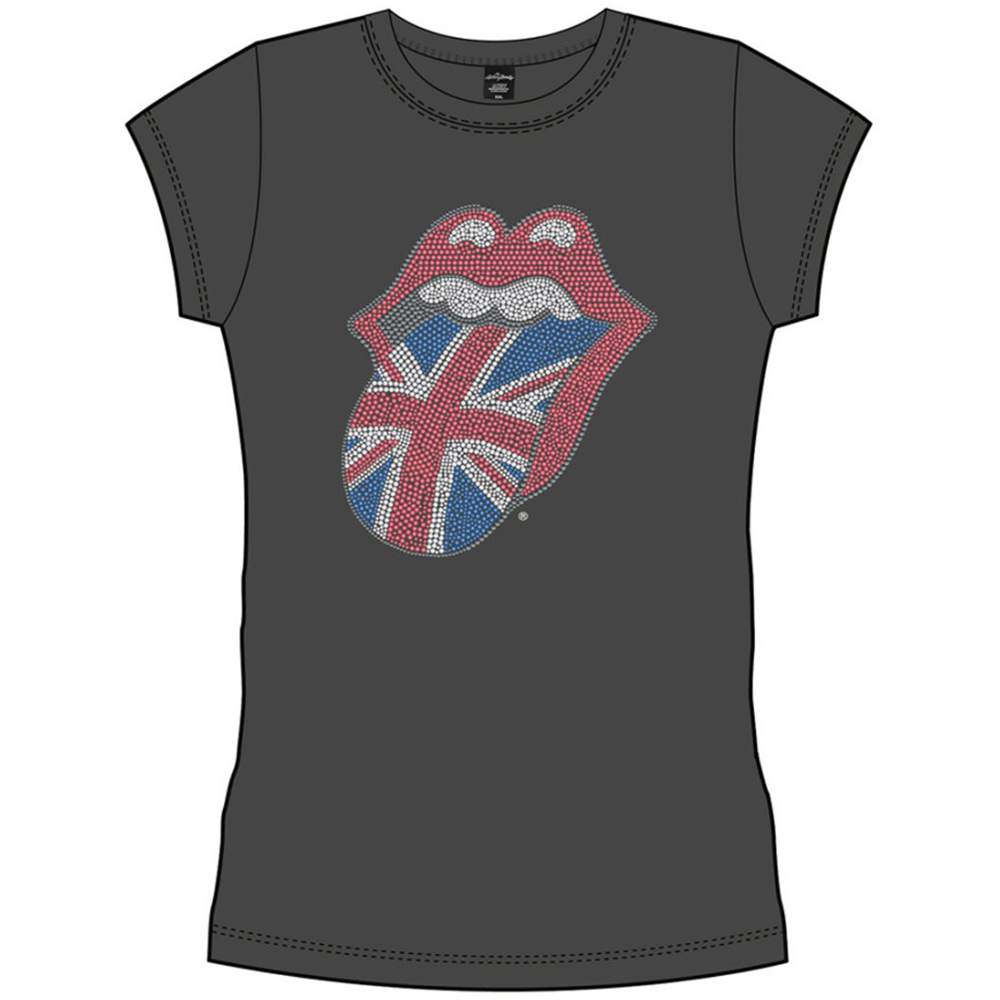 The Rolling Stones Ladies Embellished T-Shirt: Classic UK Tongue (Diamante) Embellished T-Shirt