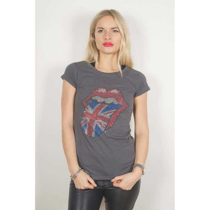 The Rolling Stones Ladies Embellished T-Shirt: Classic UK Tongue (Diamante) Embellished T-Shirt