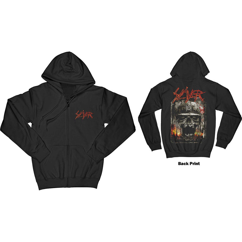 Slayer Unisex Zipped Hoodie: Etched Skull (Back Print) Ritshoodie